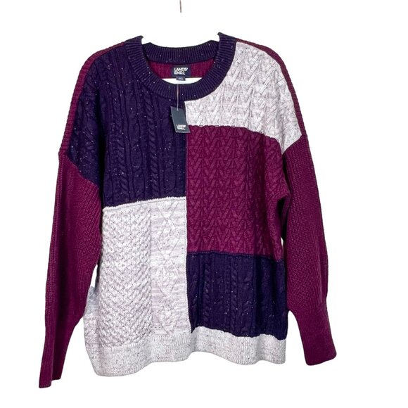 Lands' End NWT Sweater L Purple Wool Blend Cable Knit Pullover Size Large - Picture 1 of 12